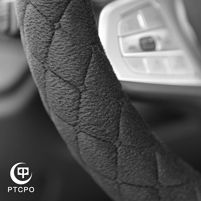 Soft Car Steering Wheel Cover for Sedan, SUV, Warm Luxury Velvet, Odorless, Universal, Anti Slip, Summer Winter, Black, Large
