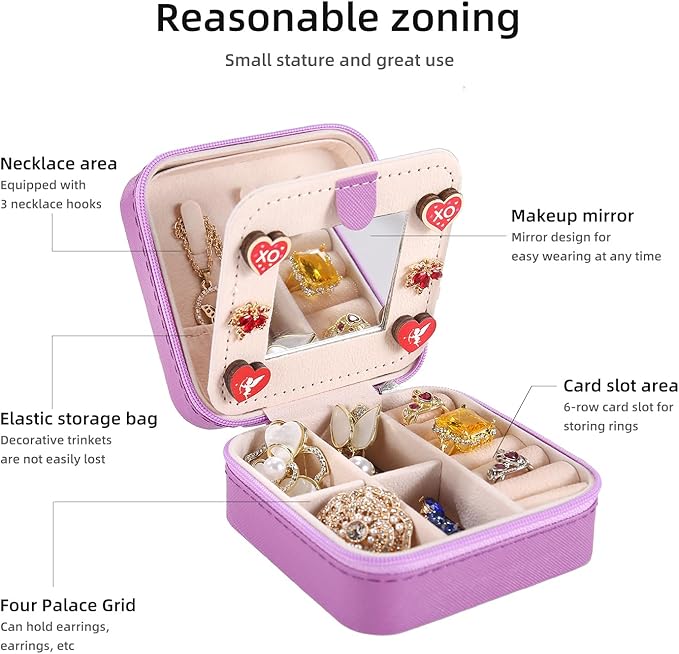 KElofoN Travel jewelry case Travel jewelry box Travel Jewelry Organizer Small Jewelry Organizer Box for Girls Women with Mirr