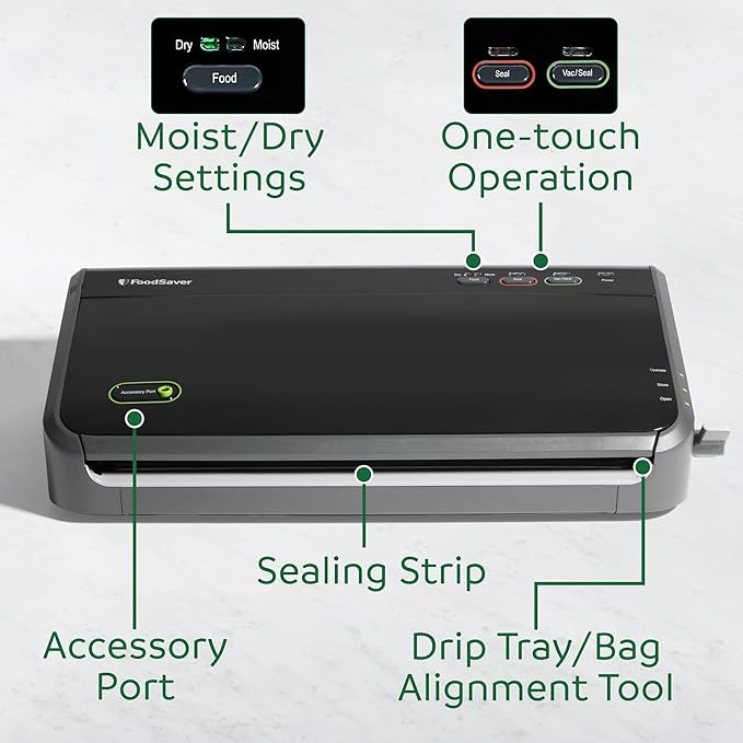 FoodSaver Vacuum Sealer Machine, Automatic Bag Detection, Sous Vide Friendly, with sealer bags, roll, handheld vacuum sealer,