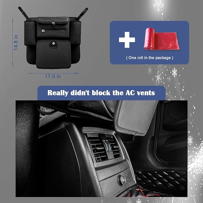 Car Accessories, Trash Bag Garbage Can, Recycle Bin for Rubbish Waster Litter, Organizer Storage Container Between Front Seats, Holder of Handbag Purse Umbrella Tissue, Pet Barrier, Black