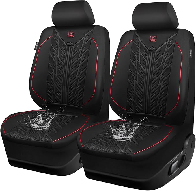 CAR PASS Waterproof Car Seat Covers Front Seats,Neoprene Seat Covers 3D Tyre Embossed,All-Weather Automotive Seat Cover Non-S