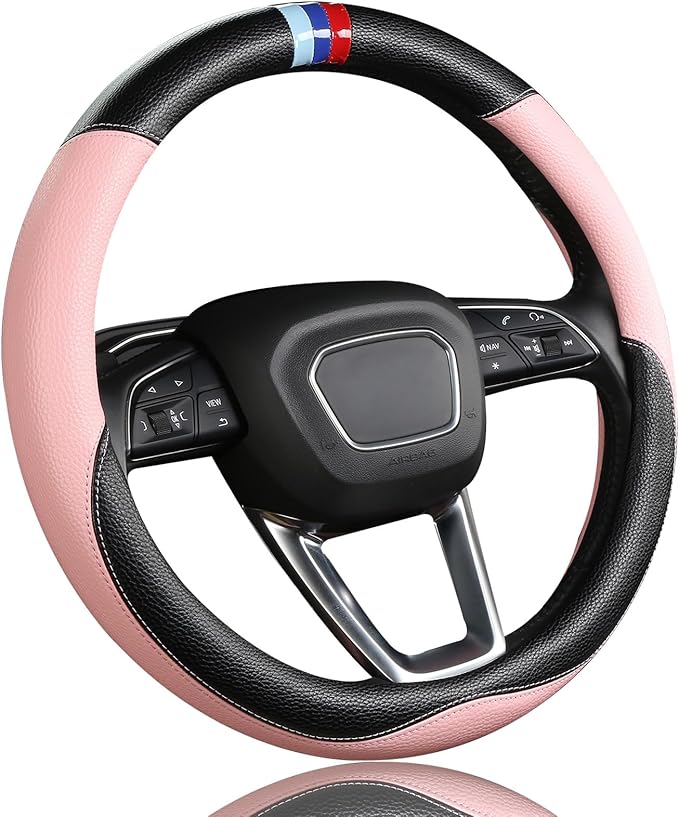 Customized Auto Car Steering Wheel Cover for BMW X1 X2 X3 X4 X5 X6 X7 i3 i4 i5 i8 535i 740Li 335i M3 M4 M5 Z1 Z3 Z4 Z5 (Pink)