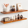 Teak Floating Shelves Set of 2-32 Inch Natural Waterproof Wood Wall Shelves with Invisible Brackets for Bathroom, Kitchen, Ba