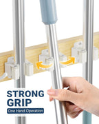 Lorbro Broom Holder Door Mount, Over the Door Broom and Mop Holder with 2 Over Door Hooks, Wood Broom Hanger, Tool Rack Organ