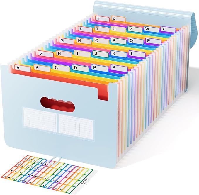ABC life 26-Pocket Accordion File Organizer, Expanding File Folder, Letter/A4 Size Plastic Monthly Bill & Tax Receipt Holder 