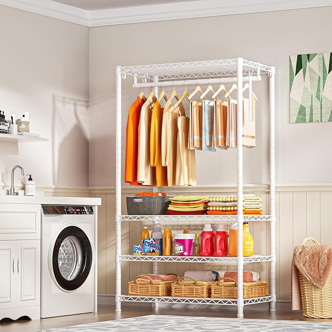 Ulif H4 Portable Closets, 4-Tier Metal Clothes Garment Rack for Bedroom and Cloakroom, Clothing Closet Storage and Organizer 