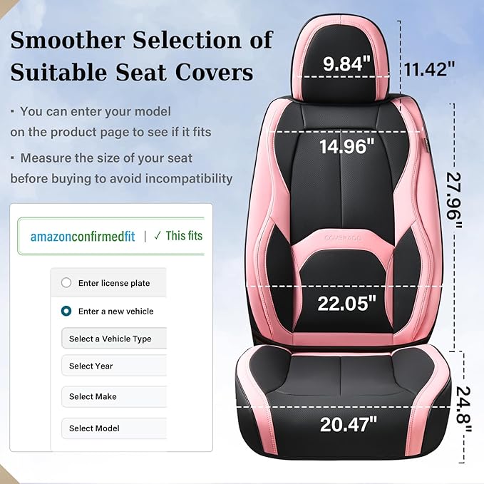 Coverado Seat Covers, Car Seat Covers Front Seats, Nappa Leather Seat Covers for Cars, Waterproof Car Seat Protector with Lum