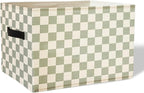Sage Green Checkered Storage Basket Organizer Bins With Handles,Rectangular Organizing Decorative Storage Basket for Kids,Cut