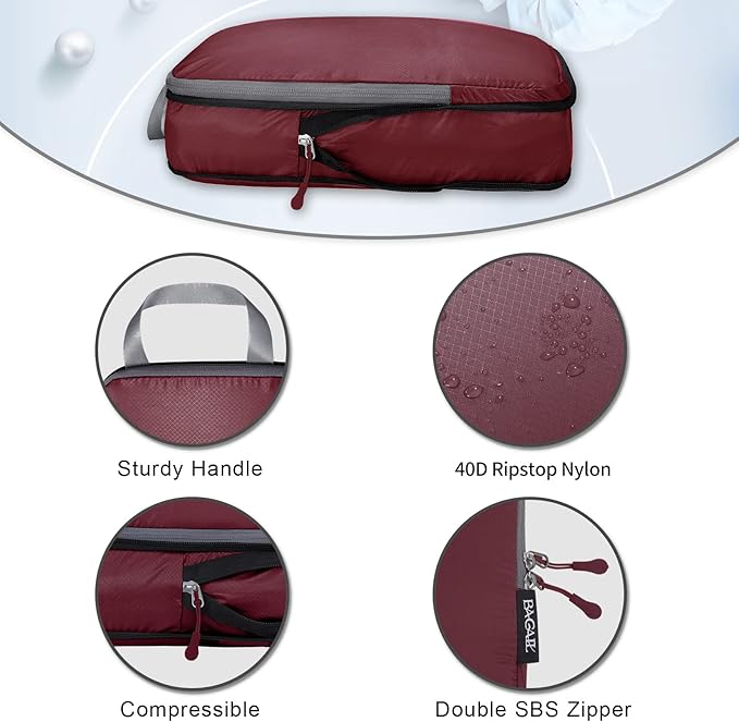 BAGAIL 5 Set Ultralight Compression Packing Cubes Travel Accessories Expandable Packing Organizers(Burgundy)