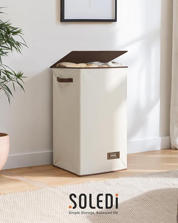SOLEDI Laundry Hamper with Lid 90L Large & Tall Collapsible Laundry Basket, Clothes Hamper with Bag Removable Easy to Carry, 