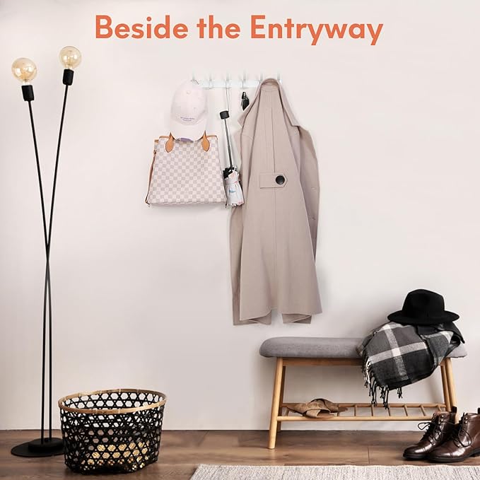 Optish Coat Rack Wall Mount, Coat Hook Wall Mount, Wall Hooks for Hanging, Hat Rack for Walls, Coats Hanger with 12 Hook, Tow