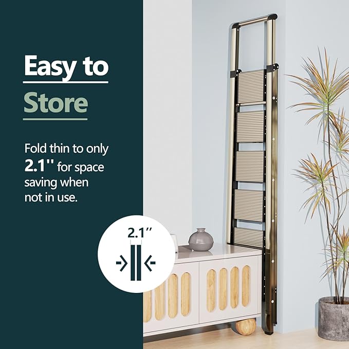 WOA WOA 6 Step Ladder, Lightweight Folding Ladder with Non-Slip Wide Pedals, Ladder with Safe Grip Handle, Easy to Open and C