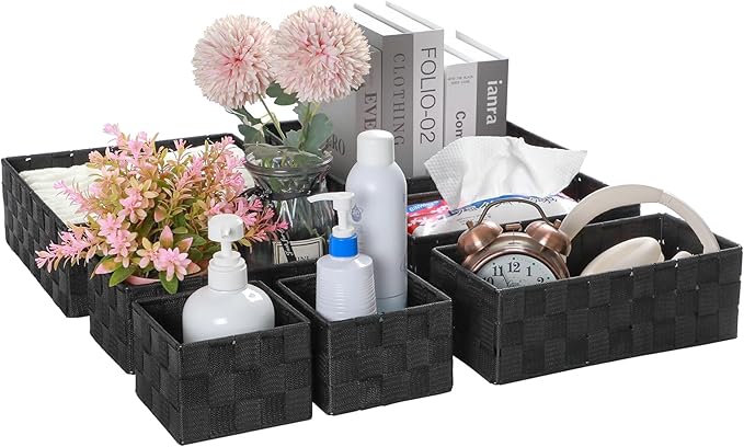 Posprica Small Baskets for Organizing(7 Set) Woven Storage for Shelves, Bathroom, Decorative Closet Organizer, Dresser Bins, 