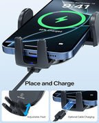 APPS2Car Sturdy CD Slot Phone Mount Upgraded Wireless Charger with One Hand Operation Design, Hands-Free Car Phone Holder Compatible with iPhone 17 Pro Max Plus 16 15 14 13 12 11, Samsung S25 S24