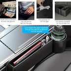 Car Seat Gap Filler Organizer with Cup Holders, Seat Gap Storage Box for Drinks, Phones, Keys, Sunglasses, Cards, and Small Essentials (Black, Passenger Seat)
