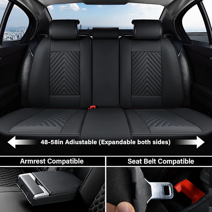 Coverado Seat Covers Full Set, Luxury Leather Car Seat Covers for Car with Lumbar Support, Automotive Seat Covers Waterproof 