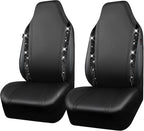 CAR PASS Leather Car Seat Covers High Back Bucket Bling Diamond Front Seats, Waterproof Universal Shining Glitter Crystal Sparkle Fit Model 3 Tesla Model Y, Truck SUV Cute Women Girl, Black Rhinestone