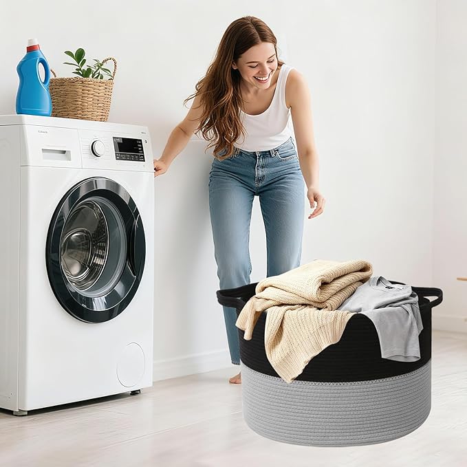 115L Large Blanket Basket,23.6"L x 23.6"W x 15.7"H Rope Woven Baskets with Handles, Toys Storage Bins,Laundry Basket Perfect 