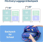 Kids Compression Packing Cubes, 4 Piece Set for Carry On Suitcase, Water Resistant Travel Luggage Organizers with Shoe Bag, T