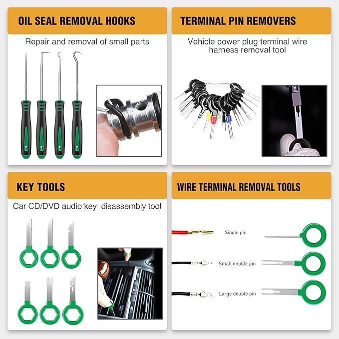 GOOACC 238Pcs Trim Removal Tool, Auto Push Pin Bumper Retainer Clip Set Fastener Terminal Remover Tool Adhesive Cable Clips K