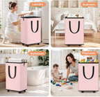 SpaceTrove Laundry Basket with Wheels, Collapsible Laundry Baskets, Laundry Hamper with Handles Detachable Wheels, Rolling La