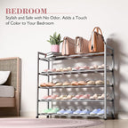 Bumusty 5-Tier Expandable Shoe Rack for Closet, 18“-33” Adjustable Shoe Rack for Small Space, Small Shoe Organizer for Front 
