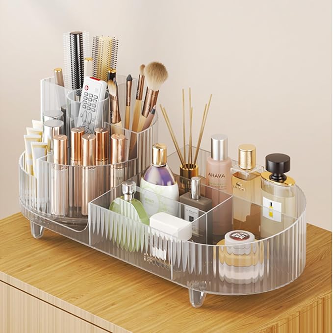 Rotating Makeup Organizer for Vanity with Brush Holder, Cosmetic Makeup Storage Organizer, Large Spinning Makeup Skincare Org
