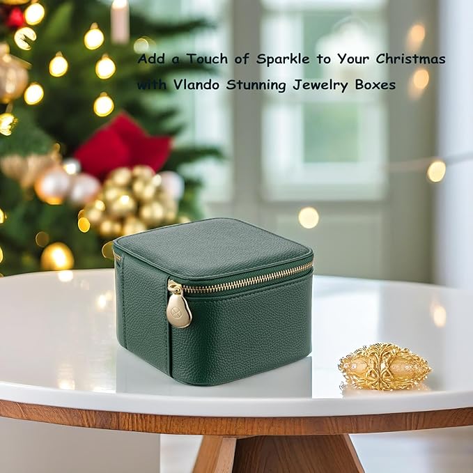 VLANDO Travel Jewelry Box Organizer – Portable PU Leather Jewelry Case with 6/8/12 Zippered Pouches, Compact Storage for Earr