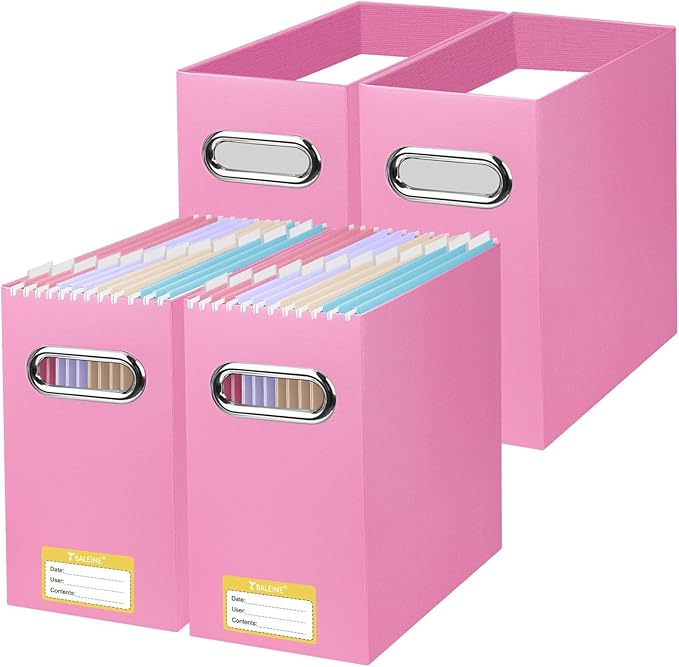 BALEINE File Organizer Box, Cardboard File Folder Organizer with Handle for Letter Size, Portable Collapsible Hanging Filing 