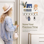 FifthQuarter Key and Mail Holder for Wall, Mail Organizer Wall Mount with 6 Hooks and Storage Drawer, Easy Installation Key R