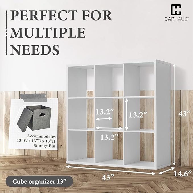 CAPHAUS Sturdy Room 13-Inch Cube Storage Organizer Shelf, with Extra Thick Exterior Edge, Open Storage Shelf Divider, Bookcas