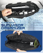 Molle Car Sun Visor Organizer with Zipper Storage Pouch & Glasses Clip, Auto Semi-Rigid MOLLE Panel for Police Gear & Overlanding Accessories, Fit Most Cars, SUVs, Vans & Trucks