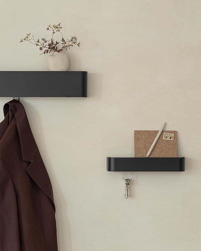 Kazai.® Coat Rack Wall Mount with Shelf 'Tone' | Modern Design Coat Hanger with Hidden Hooks and Storage | Hat Rack with Shel
