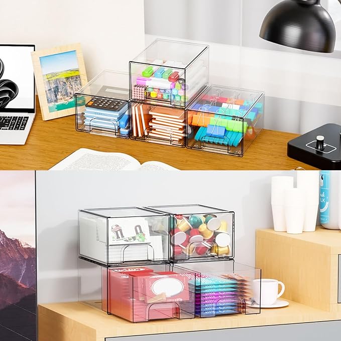 4.4" Tall Small Clear Acrylic Stackable Storage Drawers for Vanity,Under Sink,Bathroom Closet,Medicine Cabinet Organization a