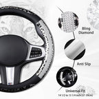 AUTOYOUTH Leopard Steering Wheel Cover - Bling Crystal Rhinestones Cheetah Print on Leather Non-Slip Breathable Design for Wo