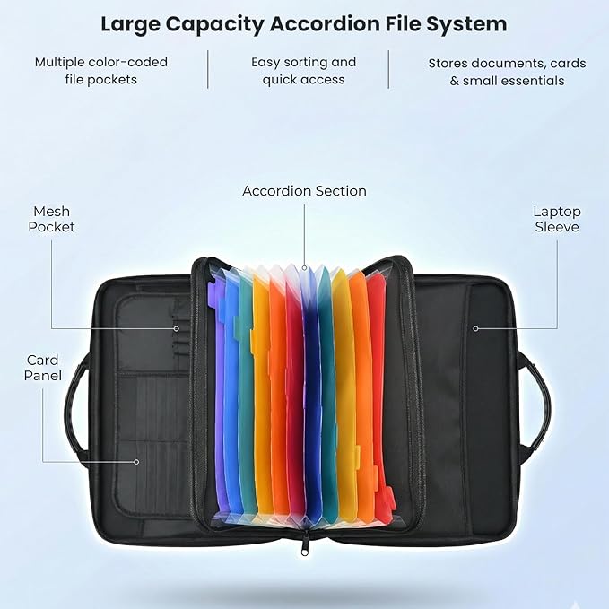 Fireproof Document Box with Lock, Hard Case File Organizer with Accordion Folder, Portable Fire Resistant Document Storage Ba