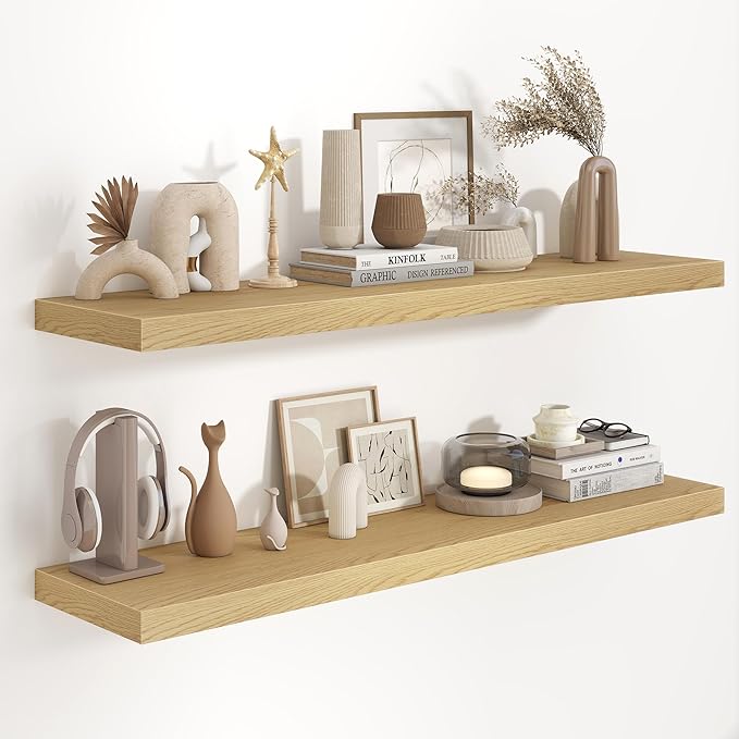 48"W x 9.3"D Floating Shelves for Wall, Wall Mounted Bathroom Shelves 2 Pack Deep Floating Shelf for Bedroom Kitchen Living R
