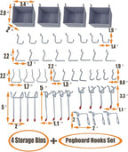 Wallmaster Pegboard Organizer Garage Storage - 48pcs Pegboard Hooks Set, Pegboard Tool Organizer with 48x24 Inch Steel Peg Bo