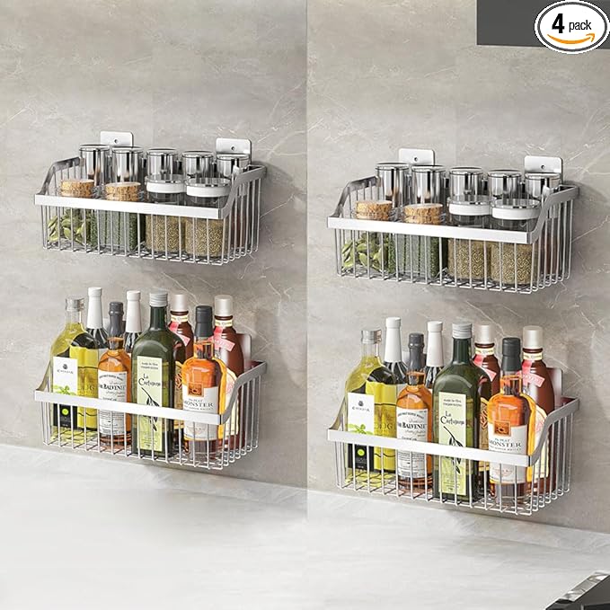 Hanging Kitchen Baskets, Storage Spice Shelf, Wall Mount Storage Baskets, SUS304 Stainless Steel Basket for Kitchen, Bathroom