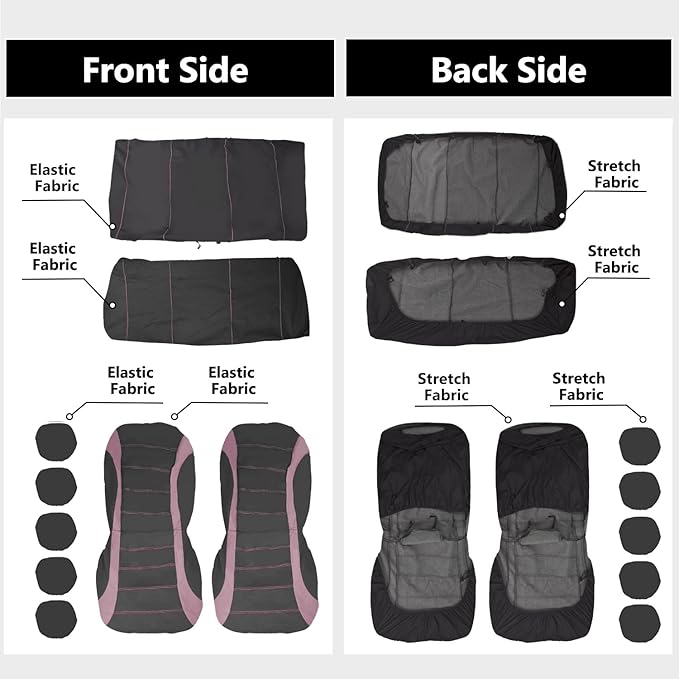 Foneso Car Seat Covers, 100% Breathable with Composite Sponge Inside, Airbag Compatible Universal Fit Accessories Auto for Ca