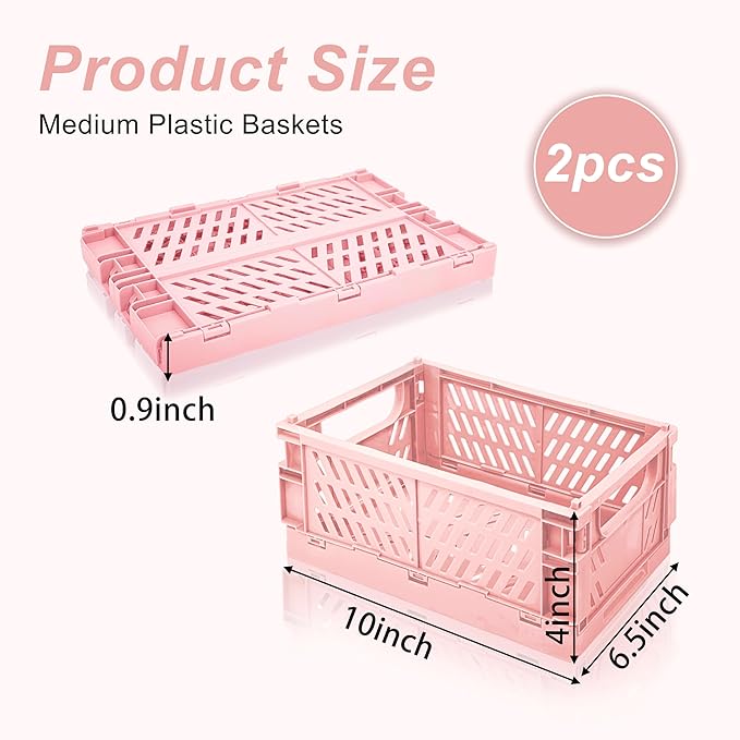 2 Pack Mini Foldable Small Plastic Baskets for Organizing and Storage，Collapsible Storage Crates,Mini Bins for Home Kitchen B