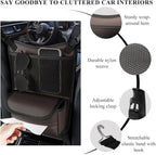 Car Organizer Storage Between Seats, Leather Large Capacity Automobile Handbag Hanging Store Content Bag, Auto Console Organizer Holder for Snack Phone Document Storages, Car Accessories (Brown)