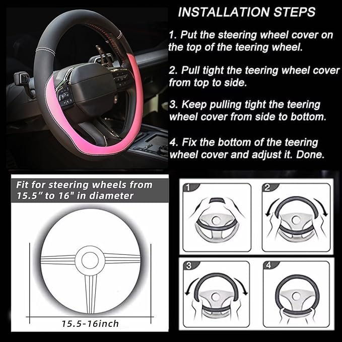 Valleycomfy Microfiber Leather Steering Wheel Cover Large-Size for F150 F250 F350 Ram 4Runner Tacoma Tundra Range Rover Model