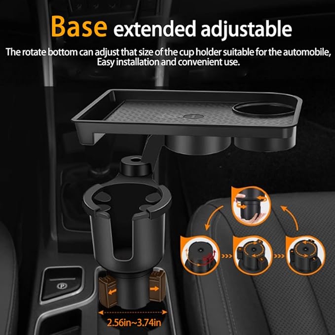 Vehicle-Mounted Multifunctional Water Cup Holder Tray Black Adjustable Cup Holder Dining Plate Expandable Bracket Storage Spa