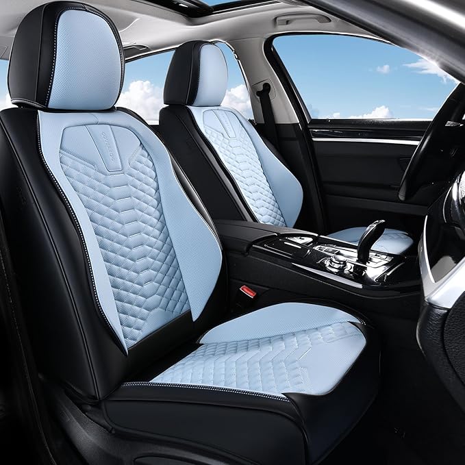 Coverado Seat Covers, Leather Seat Covers for Front Seats, Black and Blue Car Seat Covers, Waterproof Car Seat Protectors, Au