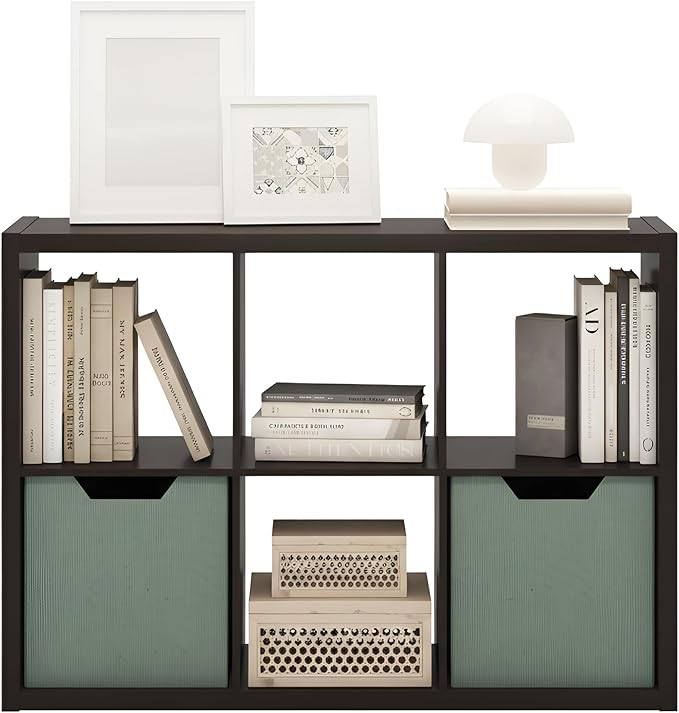 Furinno Cubicle Book Shelf, 6-Cube Bookshelf, Extra Thick Frame Horizontally & Vertically Reversible Bookcase with Open Back,