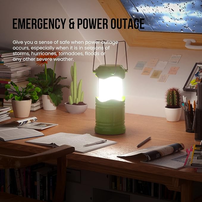 Lichamp LED Camping Lantern, 4 Pack Battery Powered Flashlight for Power Outages, Portable Collapsible Hanging Light Essentia