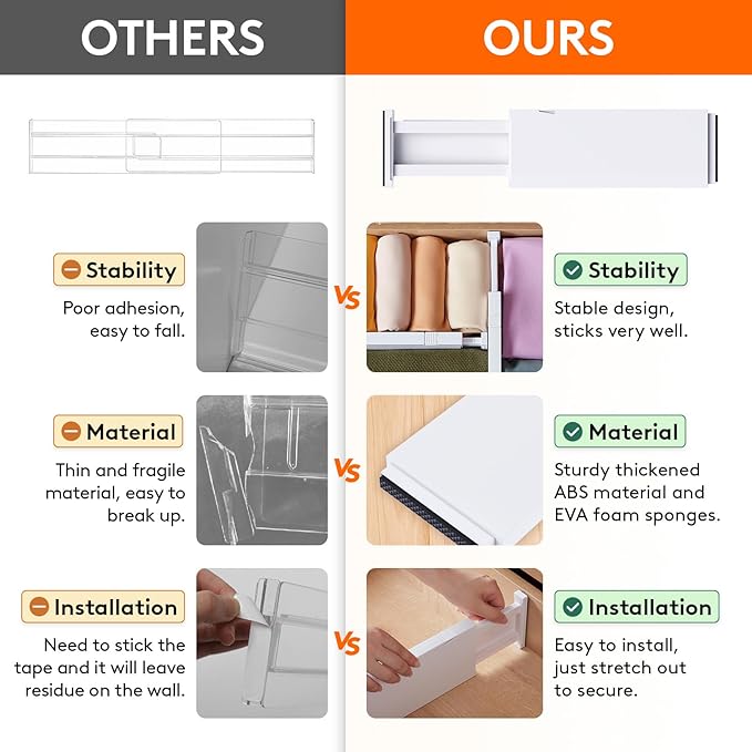 Lifewit 5 Pack Drawer Dividers 5" High, 13.5-22" Adjustable Clothes Organizers, Expandable Dresser Separators in Bedroom/Bath