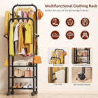 Furologee Clothing Racks for Hanging Clothes, Portable Rolling Garment Rack, Sturdy Metal Freestanding Clothes Rack with Whee