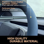 PINCTROT Nappa Leather Steering Wheel Cover for Tesla Model Y/3 Highland/Juniper, D Shaped 14 Inch Small Sized with Breathabl